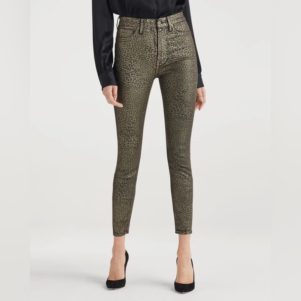 NWT 7 For All Mankind High Waist Skinny Coated Metallic Leopard Print Jeans, 25